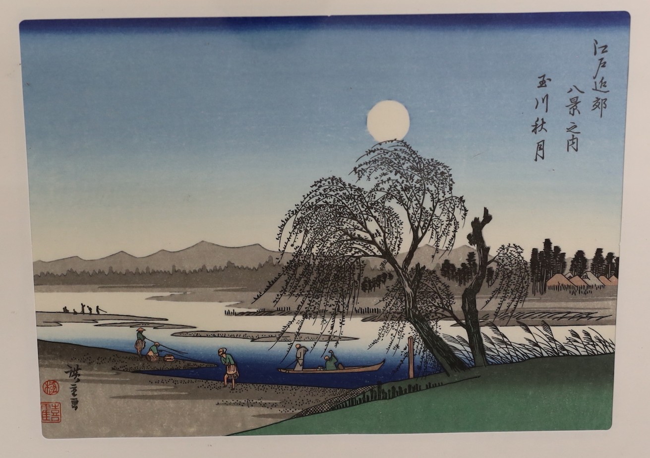 Hiroshige Ando (1797-1858), four woodblock prints from the Views of Edo, largest overall 26 x 35cm